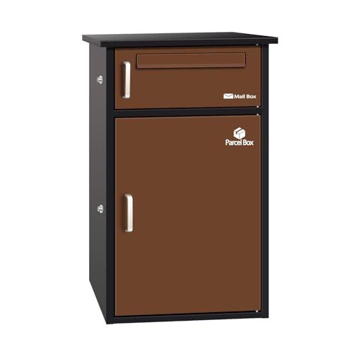 宅配ボックス 宅配BOX ポスト一体型 屋外 防水 大容量 置き配ボックス 戸建て用 個人宅用 収納ボックス 郵便受け 盗難防止 ブラウン １段式