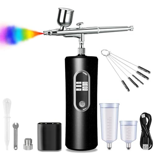 Fascinated エアブラシ 充電式 残電量可視化 ダブルアクション 高中低の3つの気圧モードが調節 口径0.3 mm ガンプラ ガンダムマーカー プラモデル 模型 塗装 軽量 小型