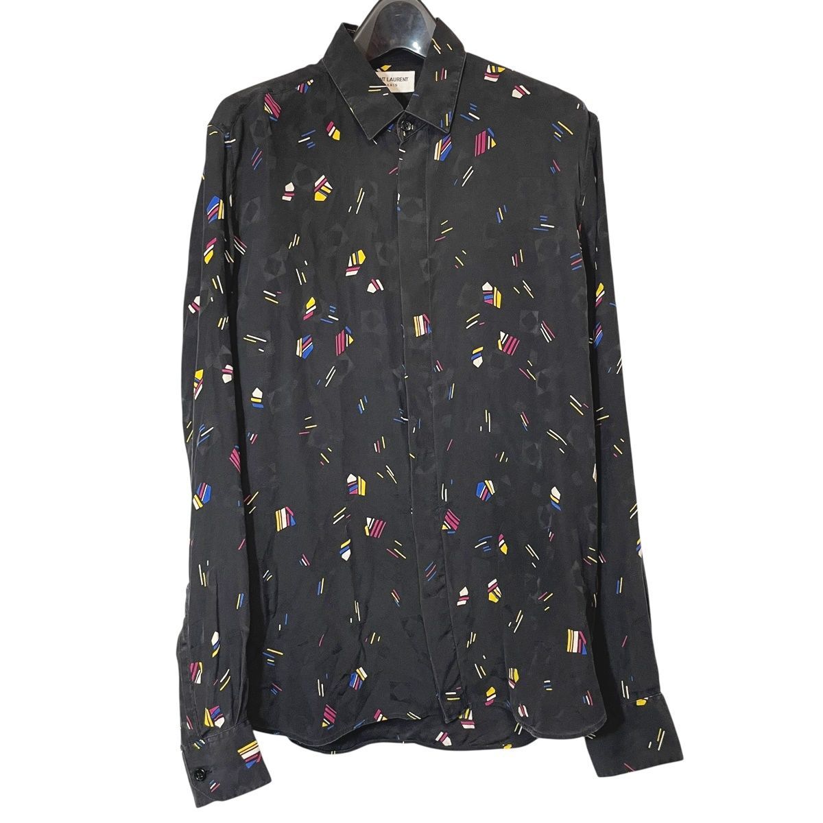 Saint Laurent サンローラン 21 SS デザイン長袖シルクシャツ 646850 Y 2 D 02 カジュアルシャツ サイズ36 ブラック RD