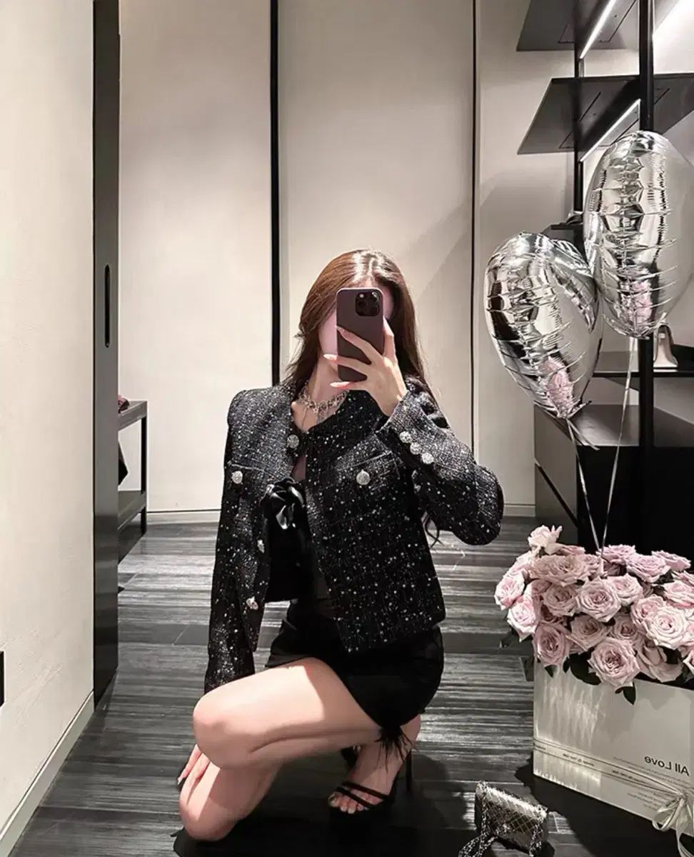 ブラック ツイード ジャケット 단정フィット