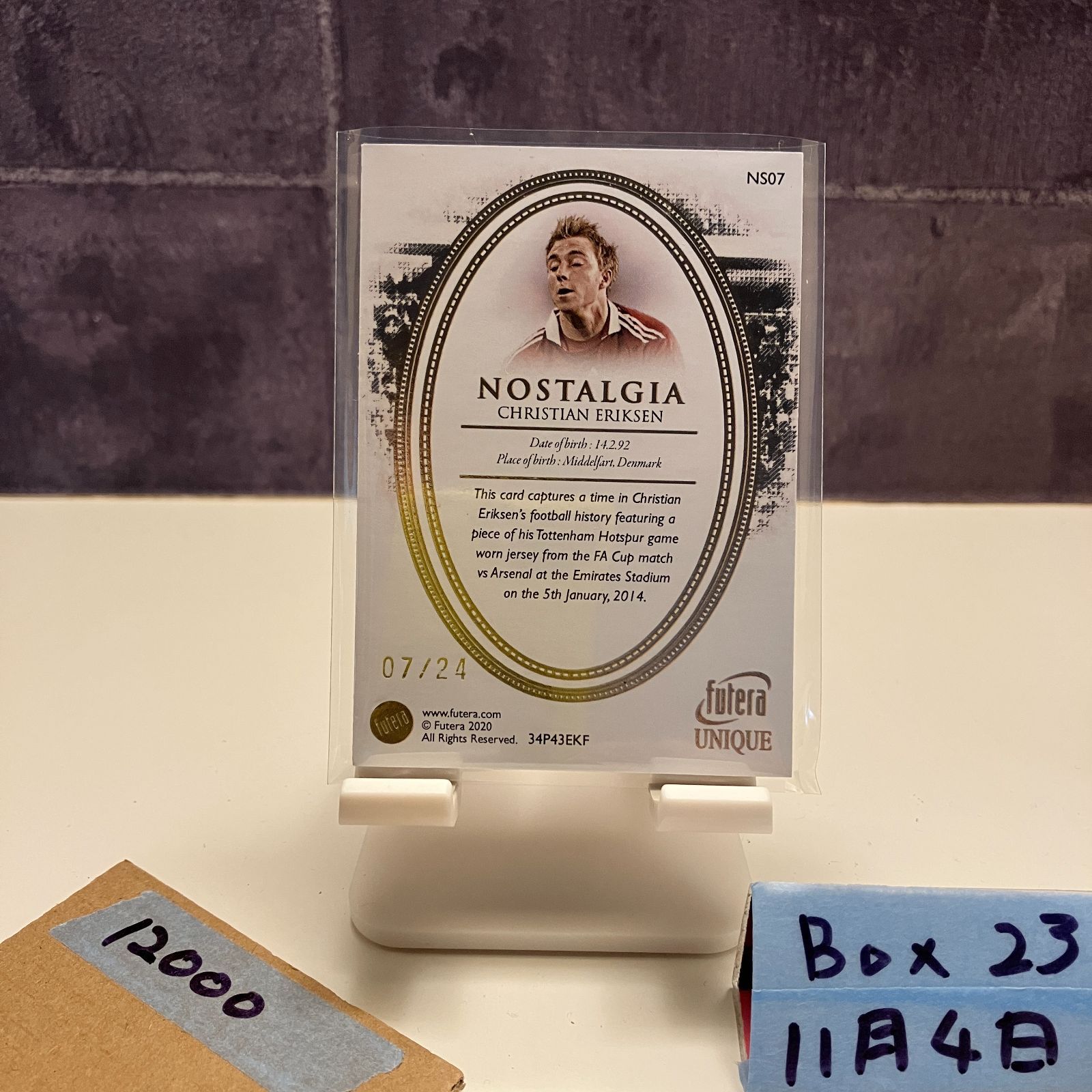 2020 Futera Christian Eriksen 07 24 Tottenham Hotspur Game- ジャージ Nostalgia Unique カード