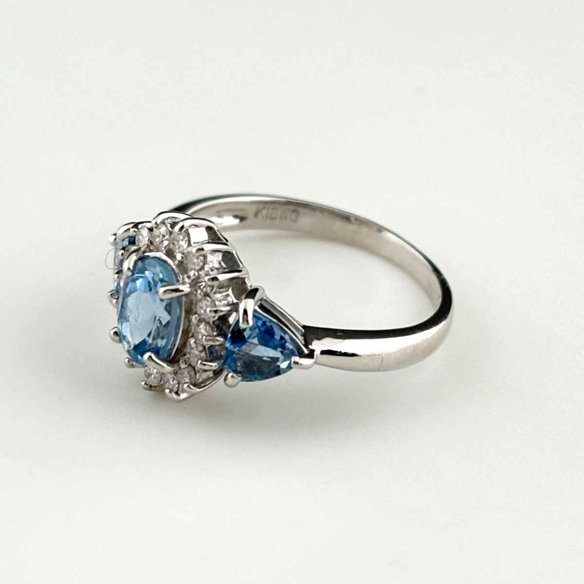 アクアマリン デザインリング WG ホワイトゴールド 指輪 メレダイヤ