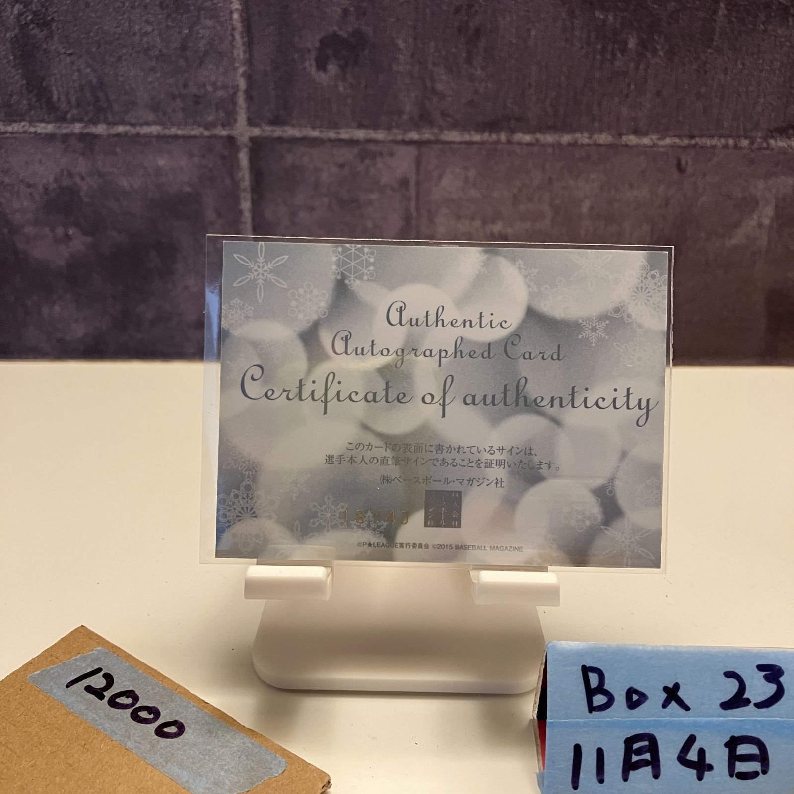 2015 BBM 岩本彩乃 18 40 直筆サインカード P リーグ Very Merry X mas カード