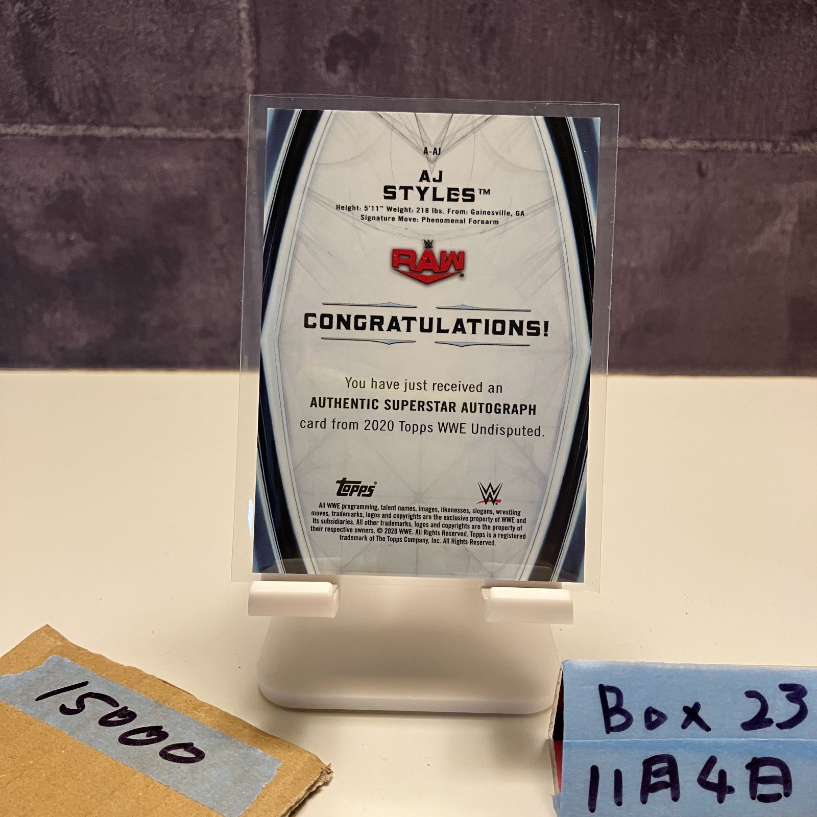 2020 Topps AJ Styles 082 199 直筆サインカード WWE RAW Undisputed Auto カード