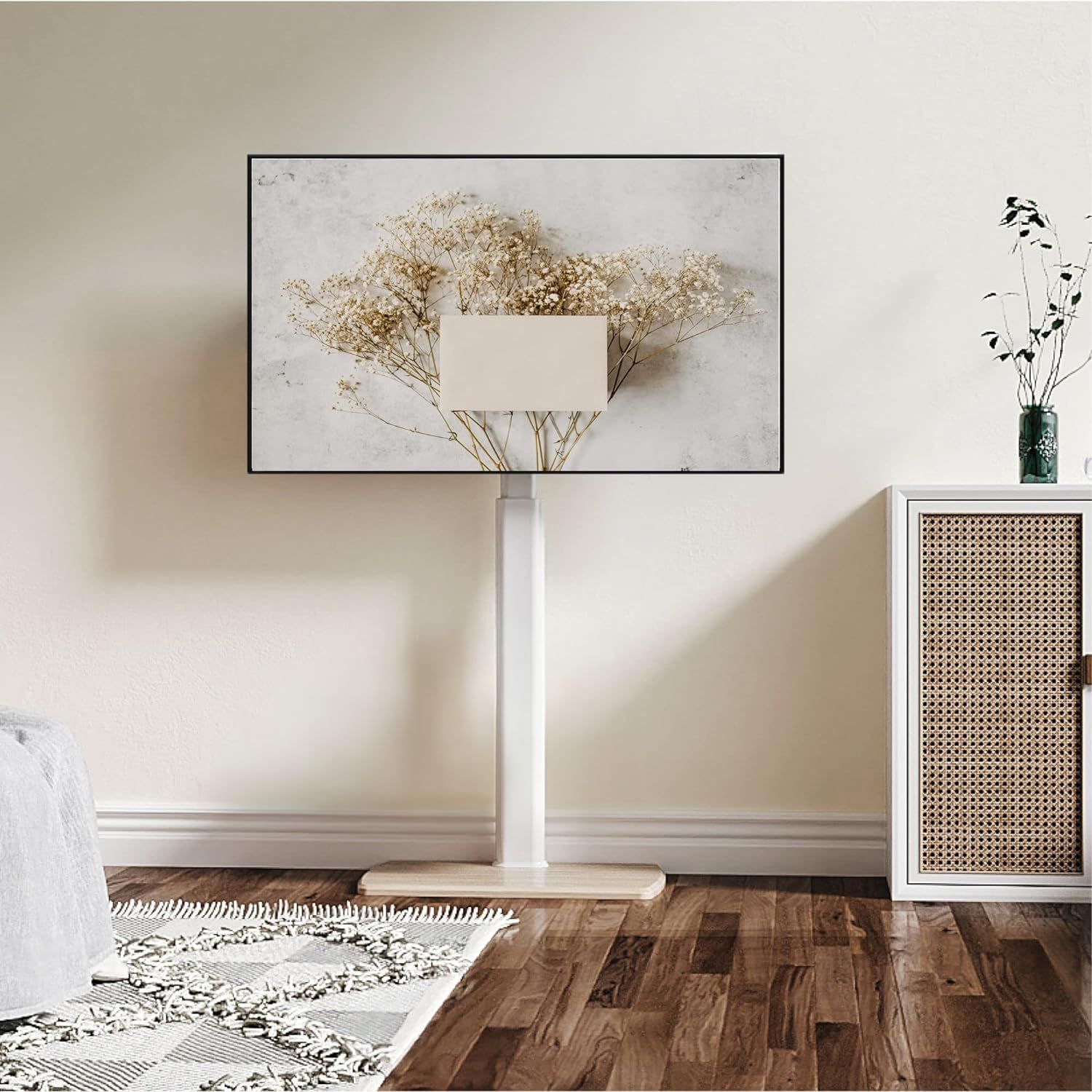 テレビスタンド ハイタイプ tvスタンド 32～70インチに対応 壁寄せ テレビ台 幅60 cmの木製台座 耐荷重40 kg VESA 600 x 400 mmまで 高さ調整 左右首振り 木目調 ホワイト