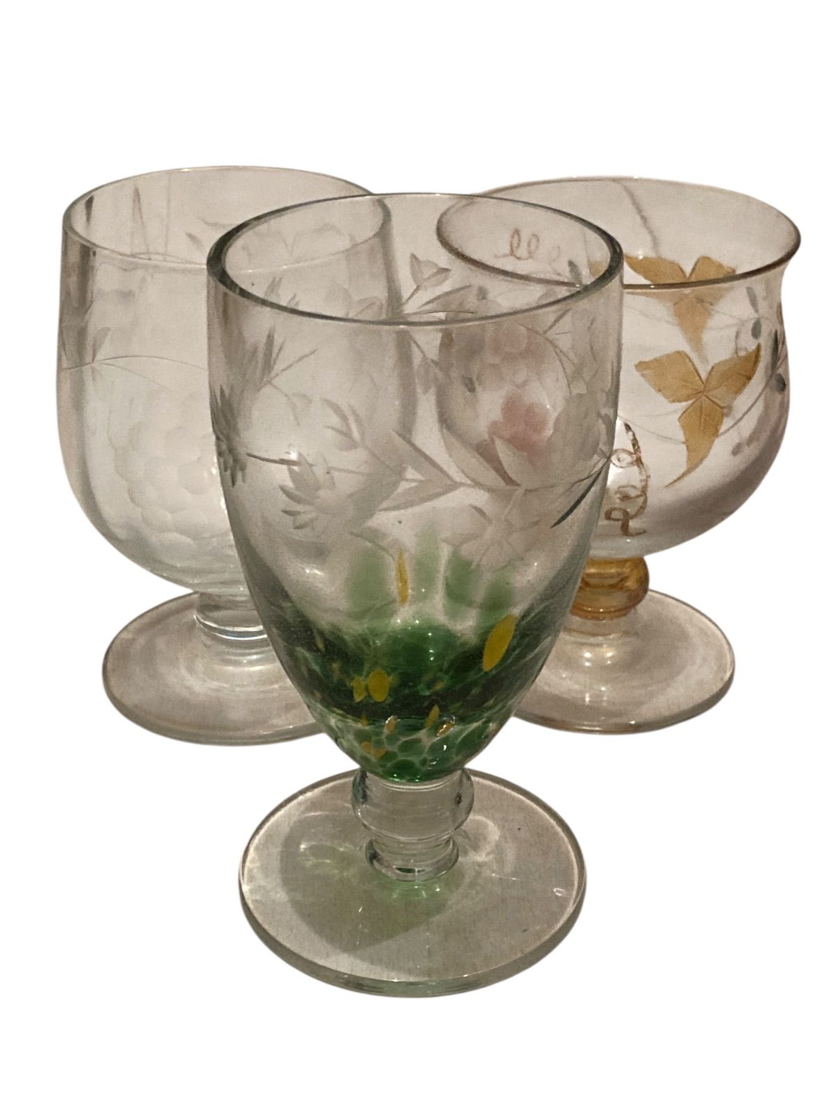 Belle Handpaint 高杯 ワイングラス 酒器 食前酒グラス ルーマニア製 セット アンティーク レトロ ヴィンテージ 古物 骨董 古美術 コレクション N 25 L T 43