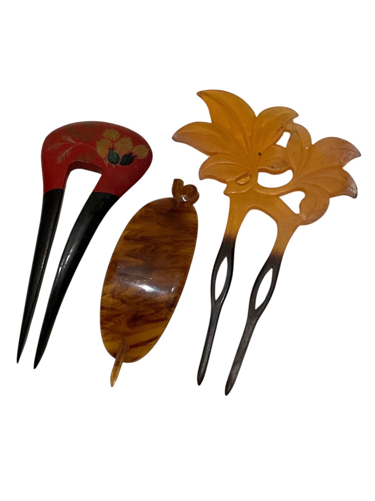 簪 かんざし ３つセット 花デザイン べっ甲風 和装 華やぎ 添える伝統的 髪飾り 日本 伝統的 装飾品 浴衣 着物 洋服コーディネート アンティーク レトロ ヴィンテージ 古物 古美術 N 25 L T 44