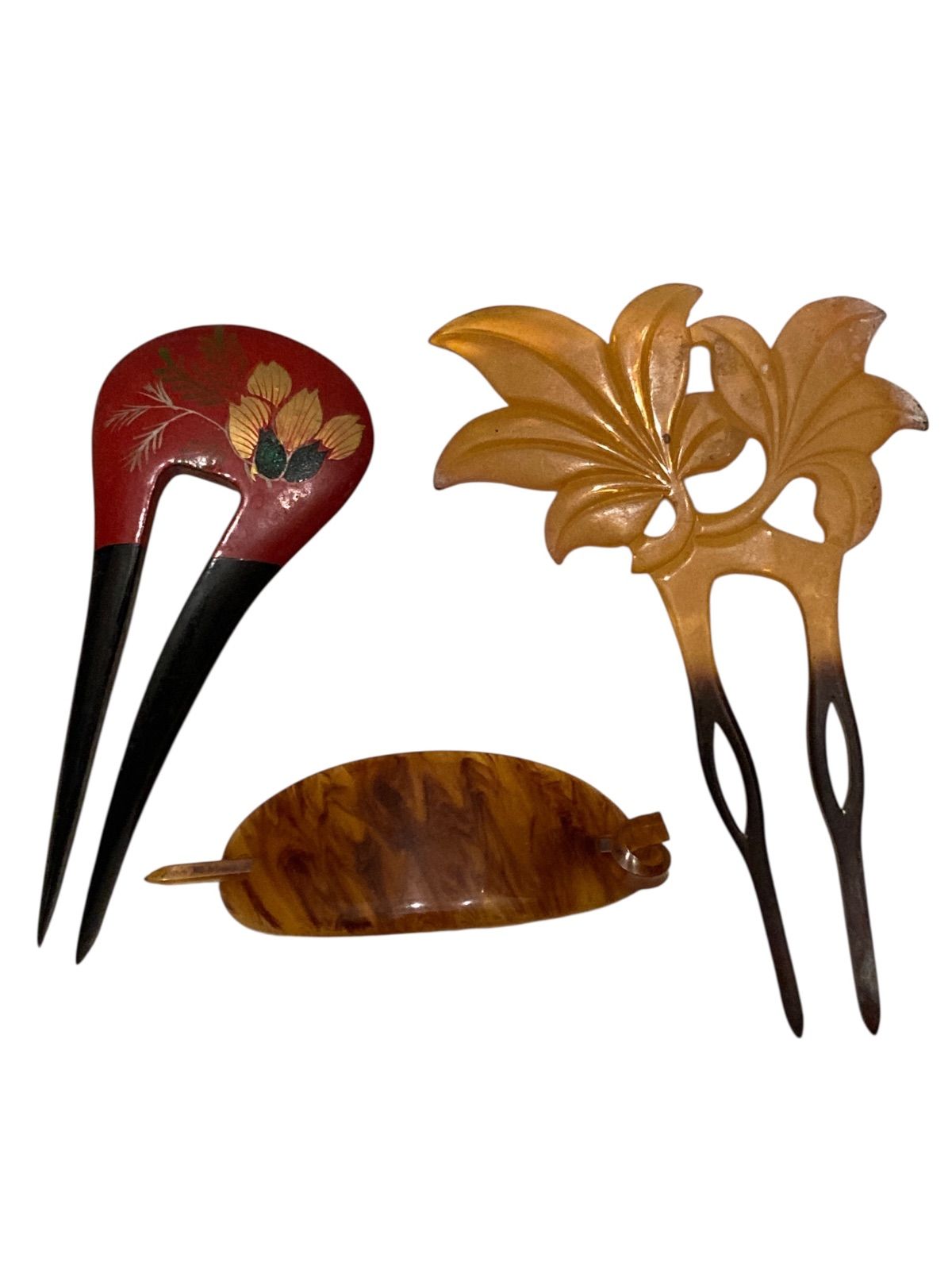 簪 かんざし ３つセット 花デザイン べっ甲風 和装 華やぎ 添える伝統的 髪飾り 日本 伝統的 装飾品 浴衣 着物 洋服コーディネート アンティーク レトロ ヴィンテージ 古物 古美術 N 25 L T 44