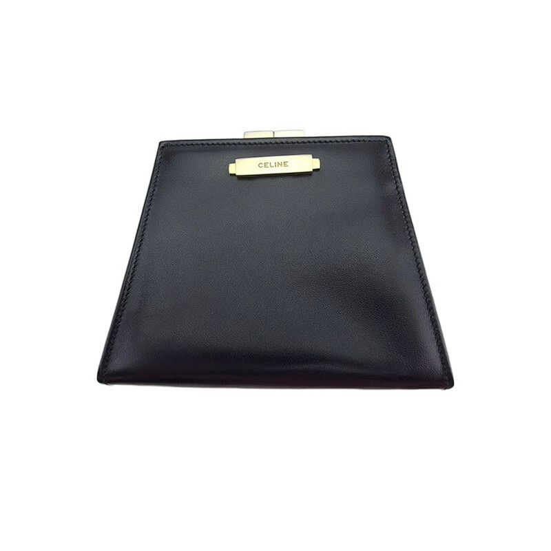 セリーヌ CELINE コインケース ロゴプレート がま口 ブラック ゴールド