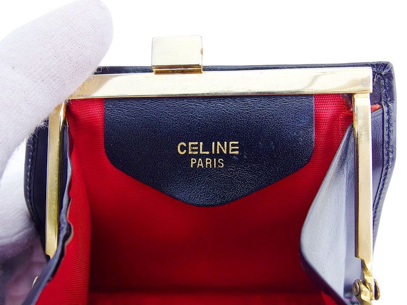 セリーヌ CELINE コインケース ロゴプレート がま口 ブラック ゴールド