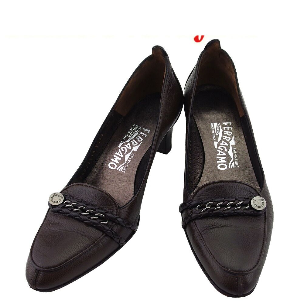 【X'masセール★30%OFF】サルヴァトーレフェラガモ Salvatore Ferragamo パンプスガンチーニボタン ♯4ハーフD チェーン ブラウン レディース 中古 最大30％OFF☆年越しセール】サルヴァトーレフェラガモ Salvatore