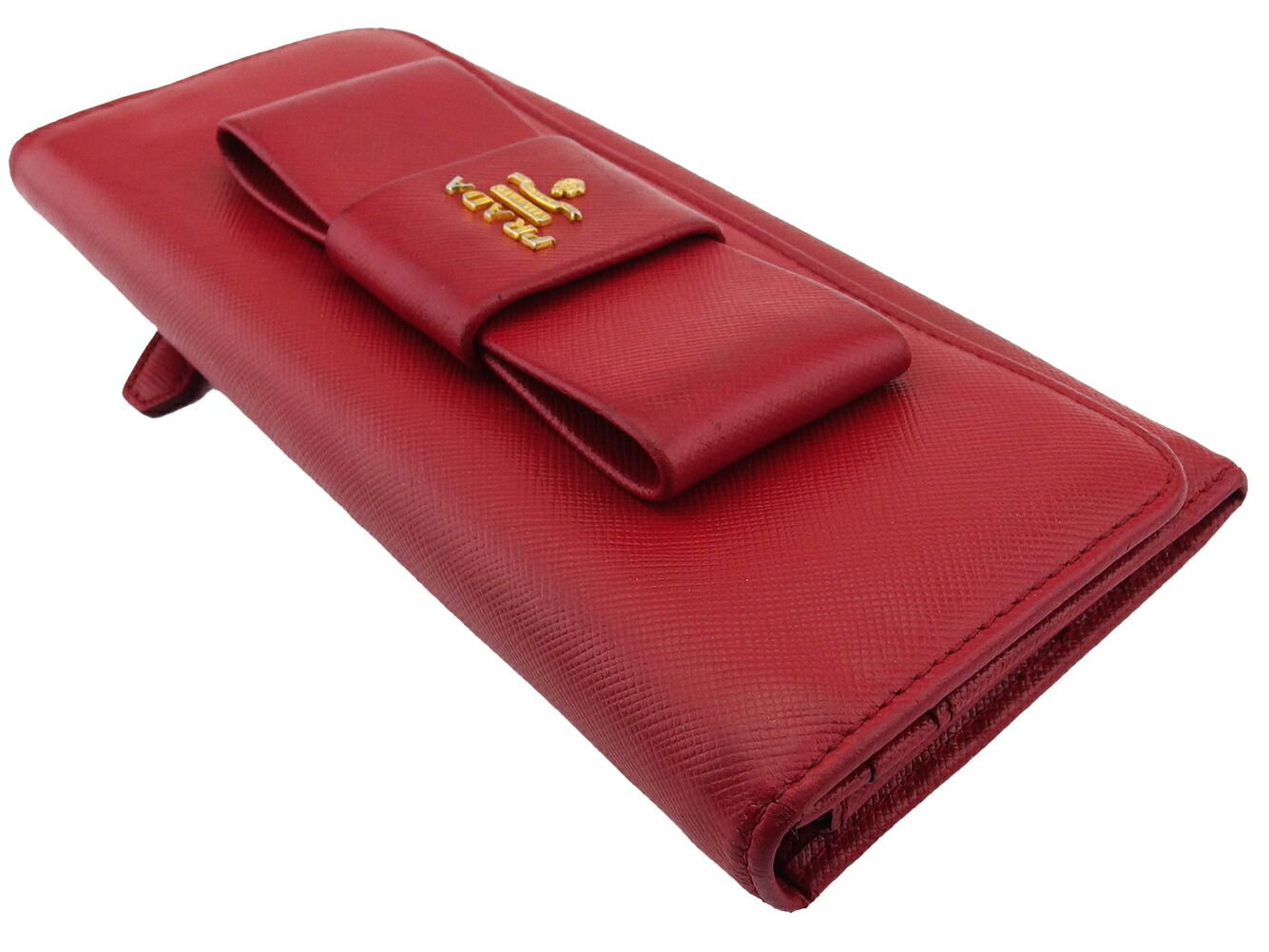 【X'masセール★30%OFF】プラダ PRADA 長財布リボン フィオッコ レッド ゴールド レディース 中古 最大30％OFF☆新春セール】プラダ PRADA 長財布 リボン フィオッコ