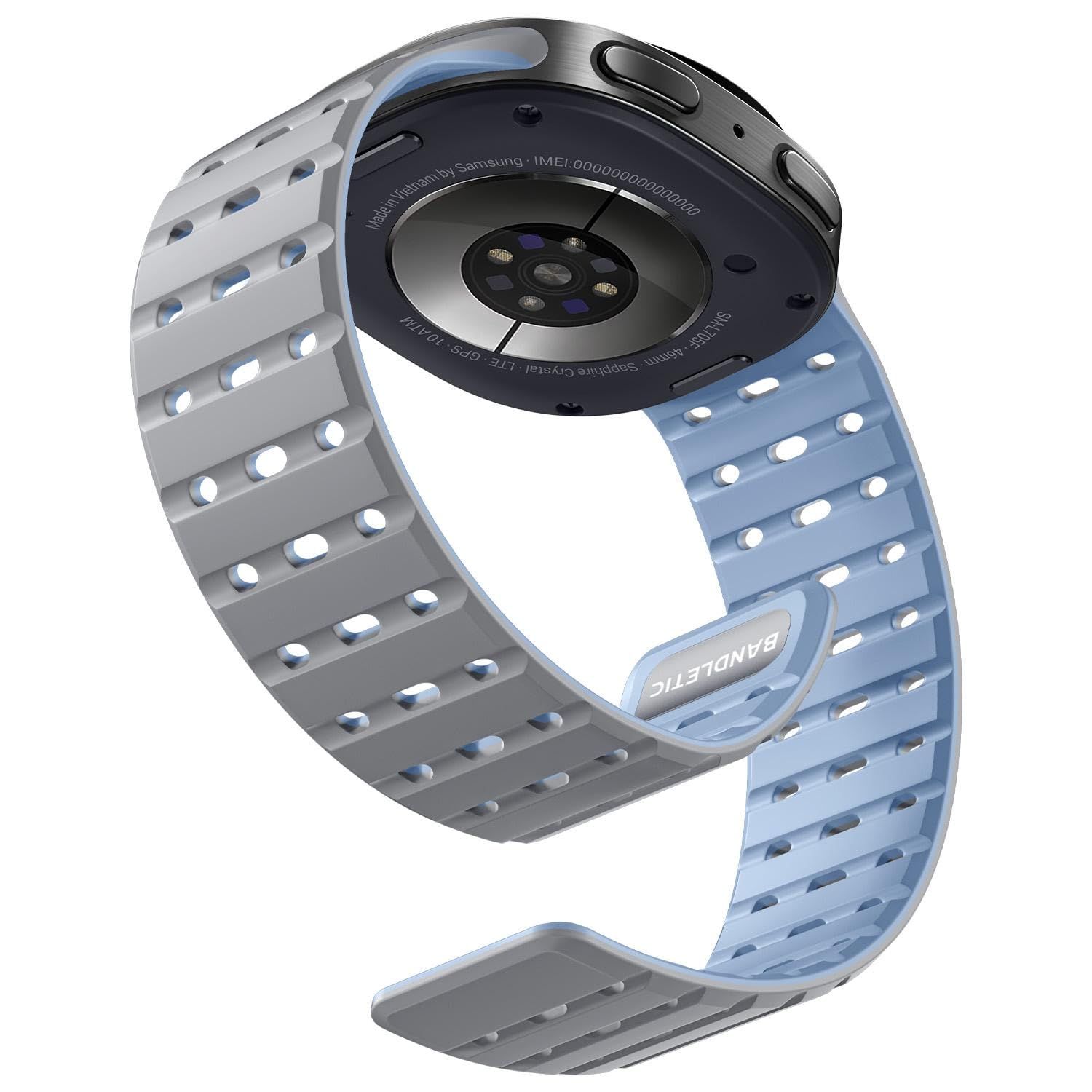 Bandletic Galaxy watch 8 バンド - マグネット式 シリコンバンド 44 mm 40 Classic 46 に対応 N 52磁石 通気性 耐汗 防水 軽量 男女兼用 交換用バンド グレー