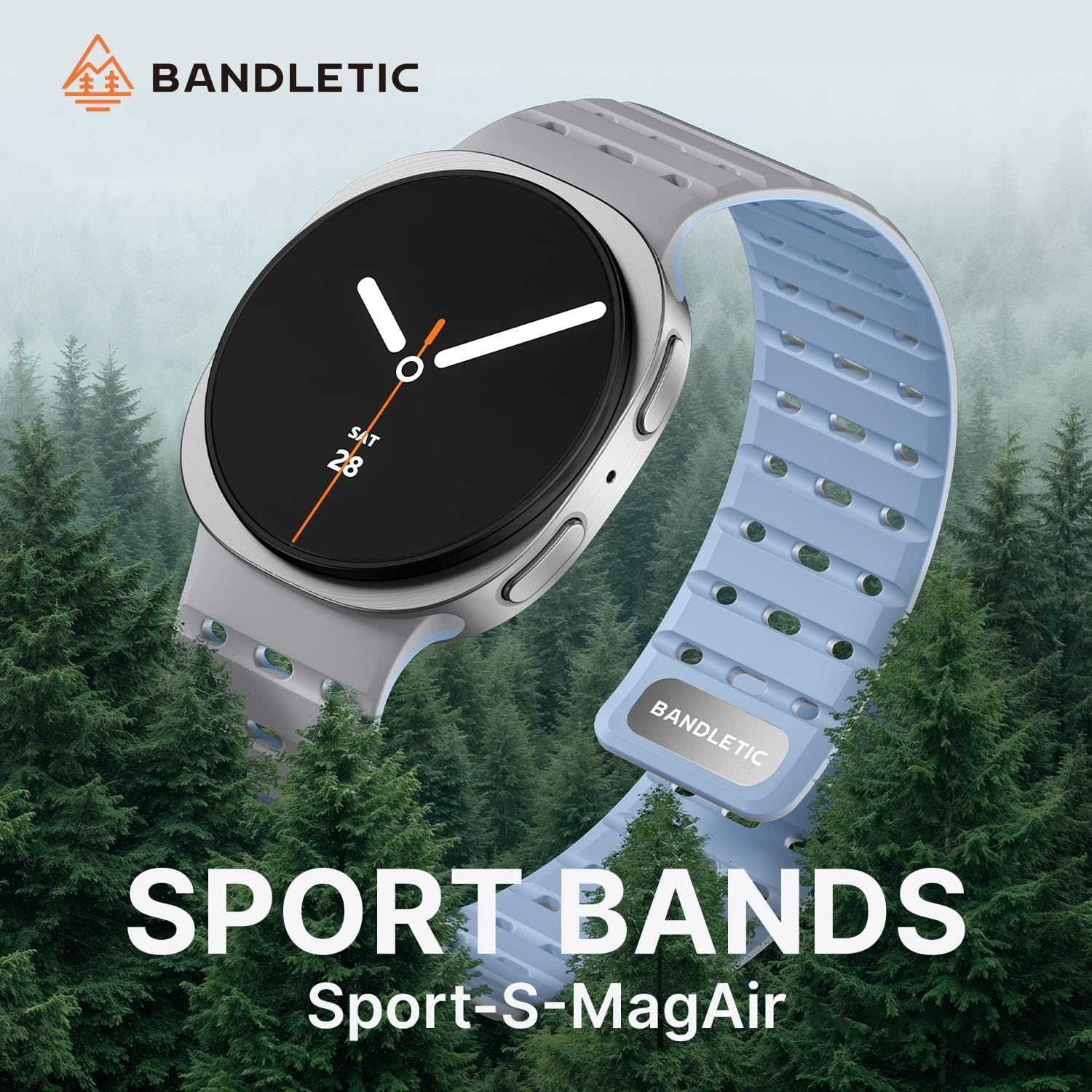 Bandletic Galaxy watch 8 バンド マグネット式 シリコンバンド 44 mm 40 Classic 46 に対応 N 52磁石 通気性 耐汗 防水 軽量 男女兼用 交換用バンド グレー