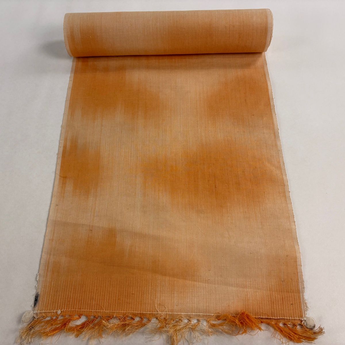 反物 秀品 紬 ぼかし柄 薄オレンジ 正絹