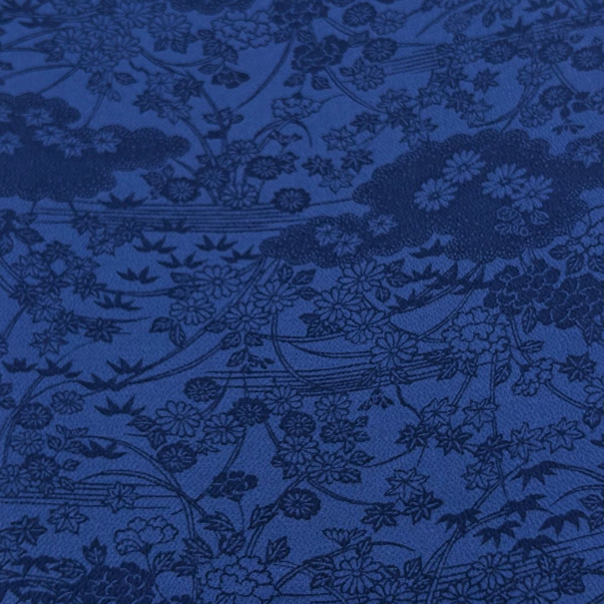 反物 秀品 小紋 雲文 草花 縮緬 藍色 正絹