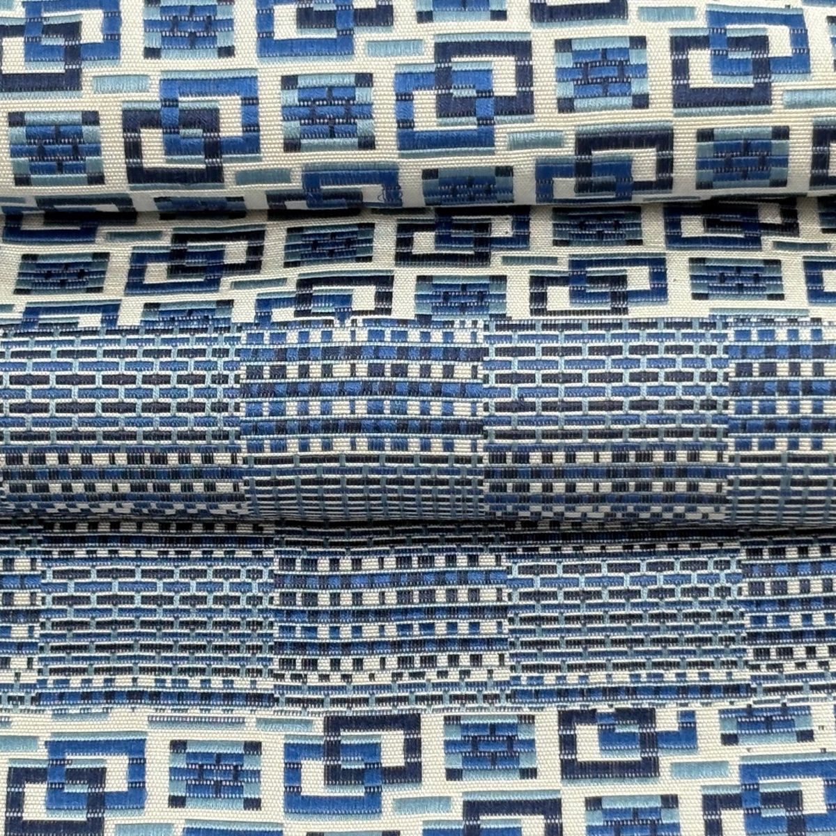  半幅帯 博多織 証紙 幾何学 水色 正絹 半巾 半幅 小袋帯 帯