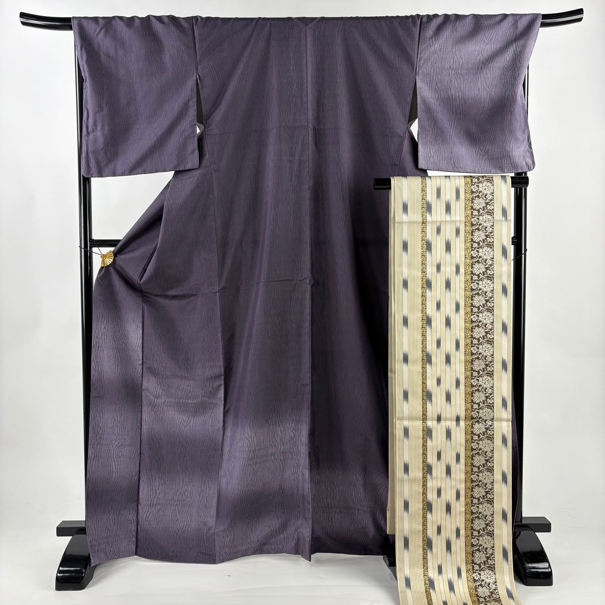 付下げ 身丈168 cm 裄丈70 L 袷 紬地 袋帯セット 木目 ぼかし 紫 正絹 秀品