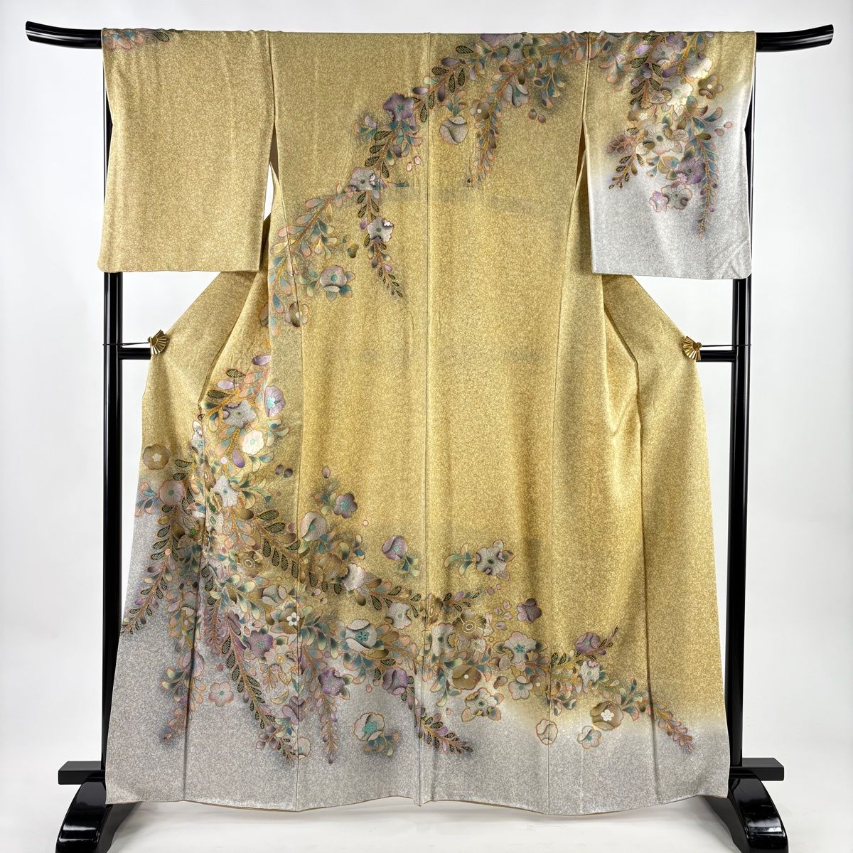 訪問着 身丈163 5 cm 裄丈67 M 袷 辻が花柄 金銀彩 螺鈿 薄黄 正絹