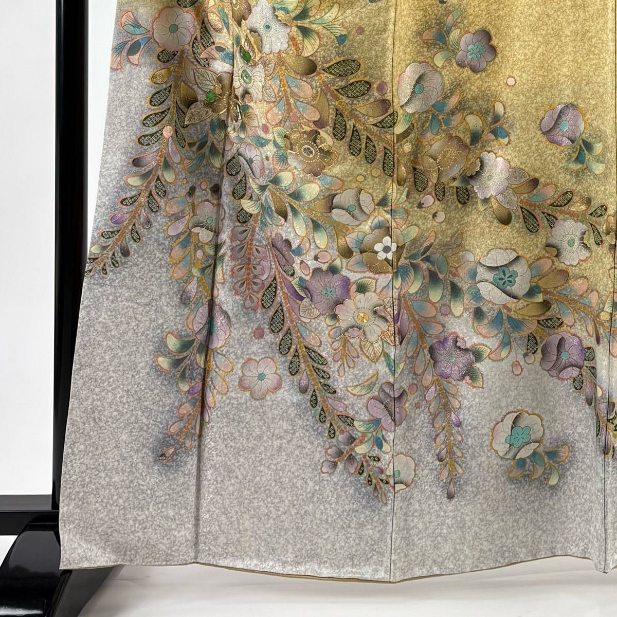 訪問着 身丈163.5 cm 裄丈67 M 袷 辻が花柄 金銀彩 螺鈿 薄黄 正絹 名品