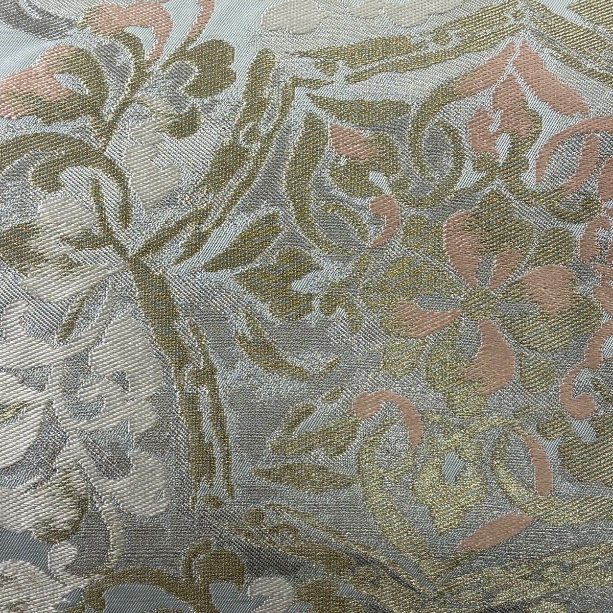 袋帯 秀品 川島織物 落款 本袋帯 華文 箔 金銀糸 薄緑 お太鼓柄 正絹