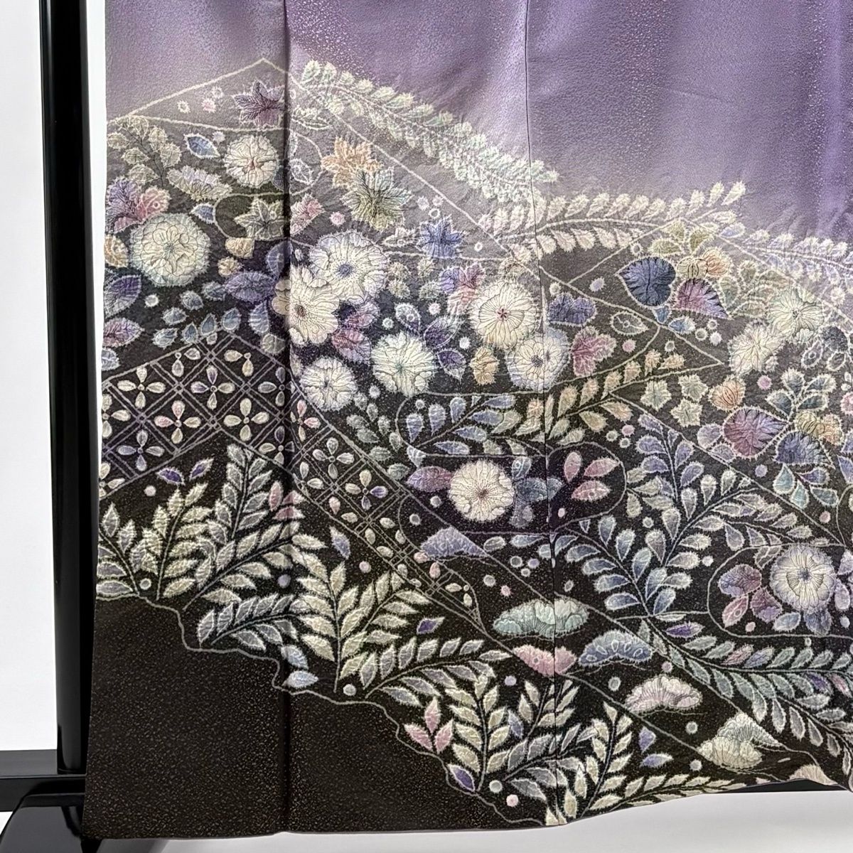 訪問着 身丈161 cm 裄丈65 M 袷 鈴乃屋 落款 辻が花 松 金通し ぼかし 紫 正絹 名品