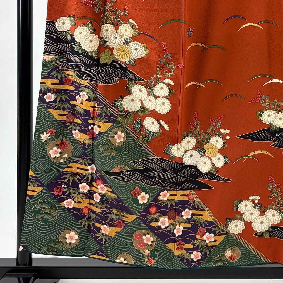 訪問着 身丈156.5 cm 裄丈62.5 S 袷 花井幸子 落款 菊 松竹梅 金糸 金彩 赤茶 正絹 名品