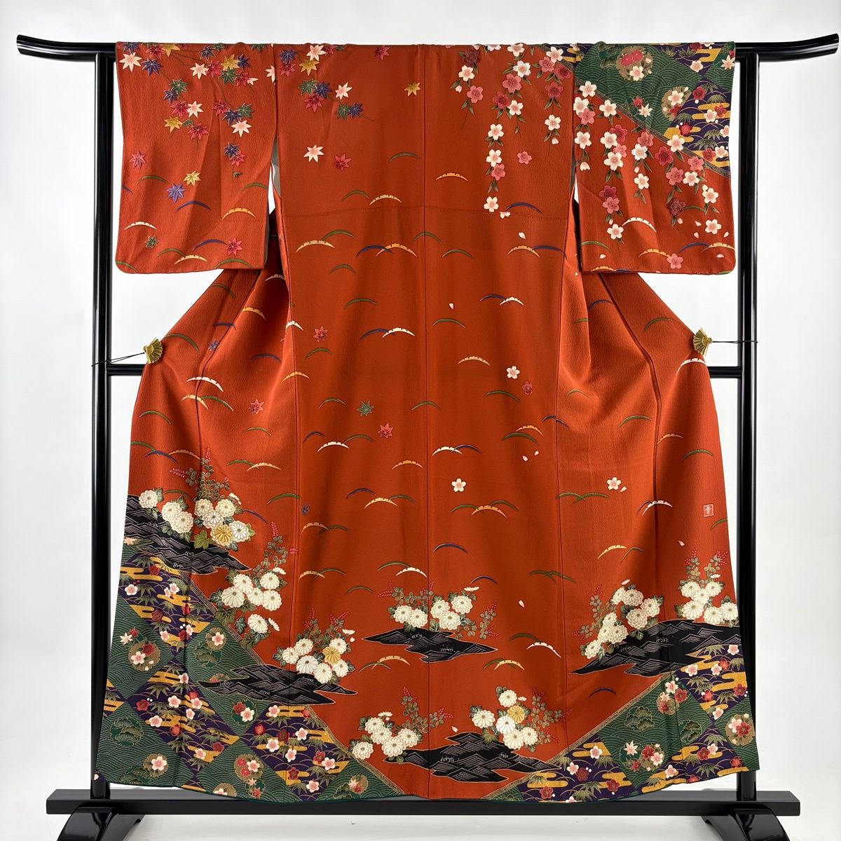 訪問着 身丈156.5cm 裄丈62.5cm S 袷 花井幸子 落款 菊 松竹梅 金糸