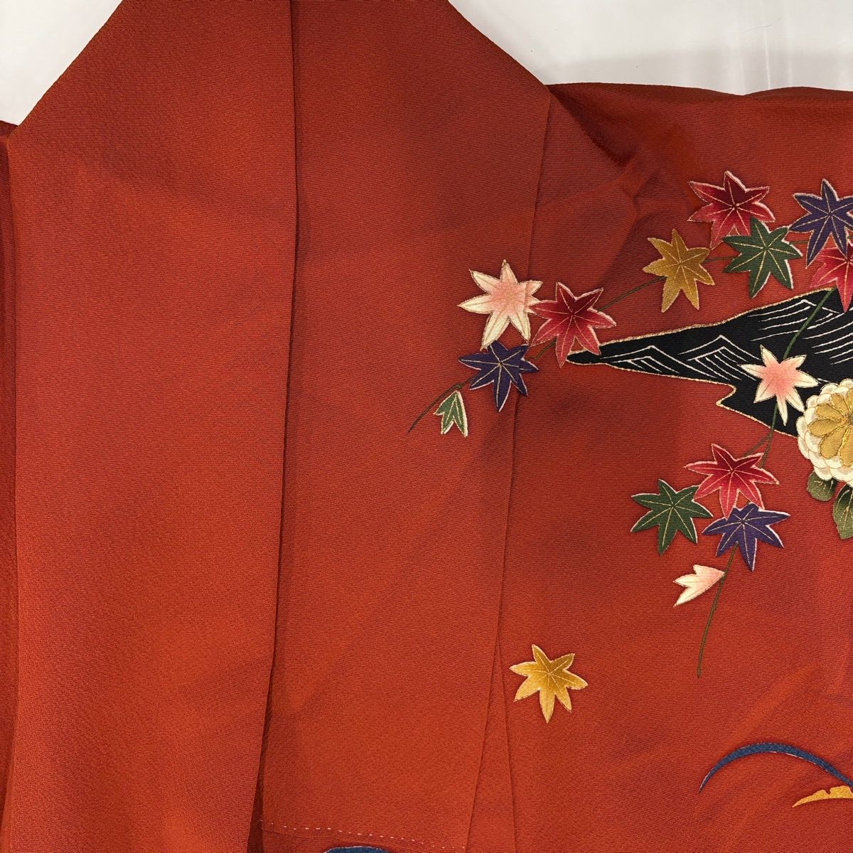  訪問着 身丈156.5 cm 裄丈62.5 S 袷 花井幸子 落款 菊 松竹梅 金糸 金彩 赤茶 正絹 訪問着 付け下げ 着物