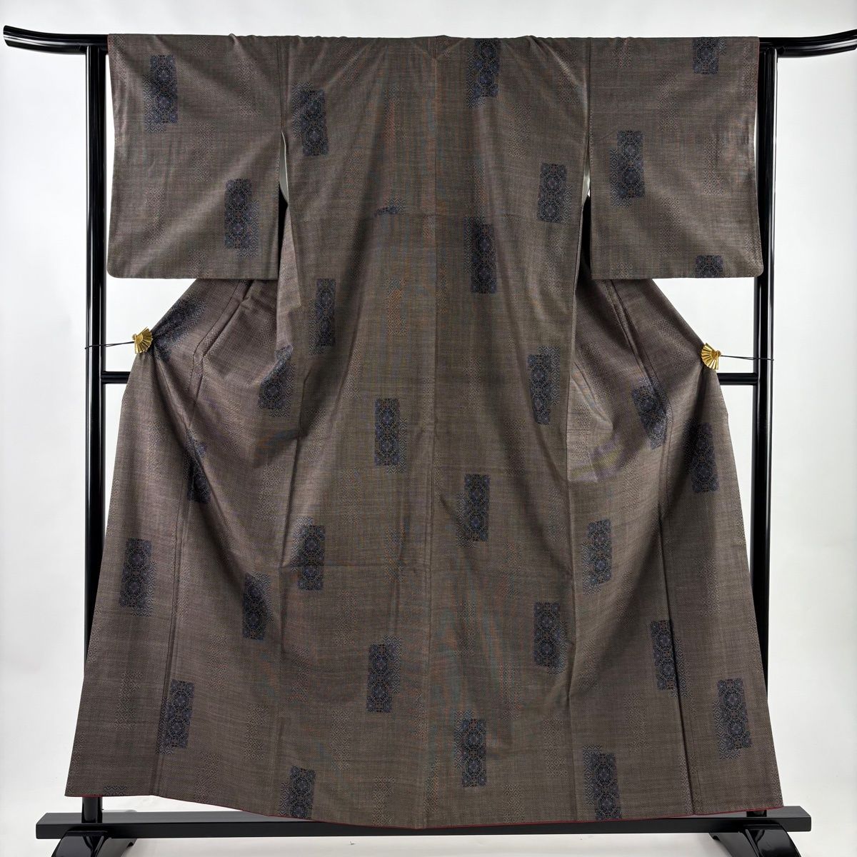 大島紬 身丈159 cm 裄丈63.5 S 袷 短冊 蜀江文 焦茶色 正絹