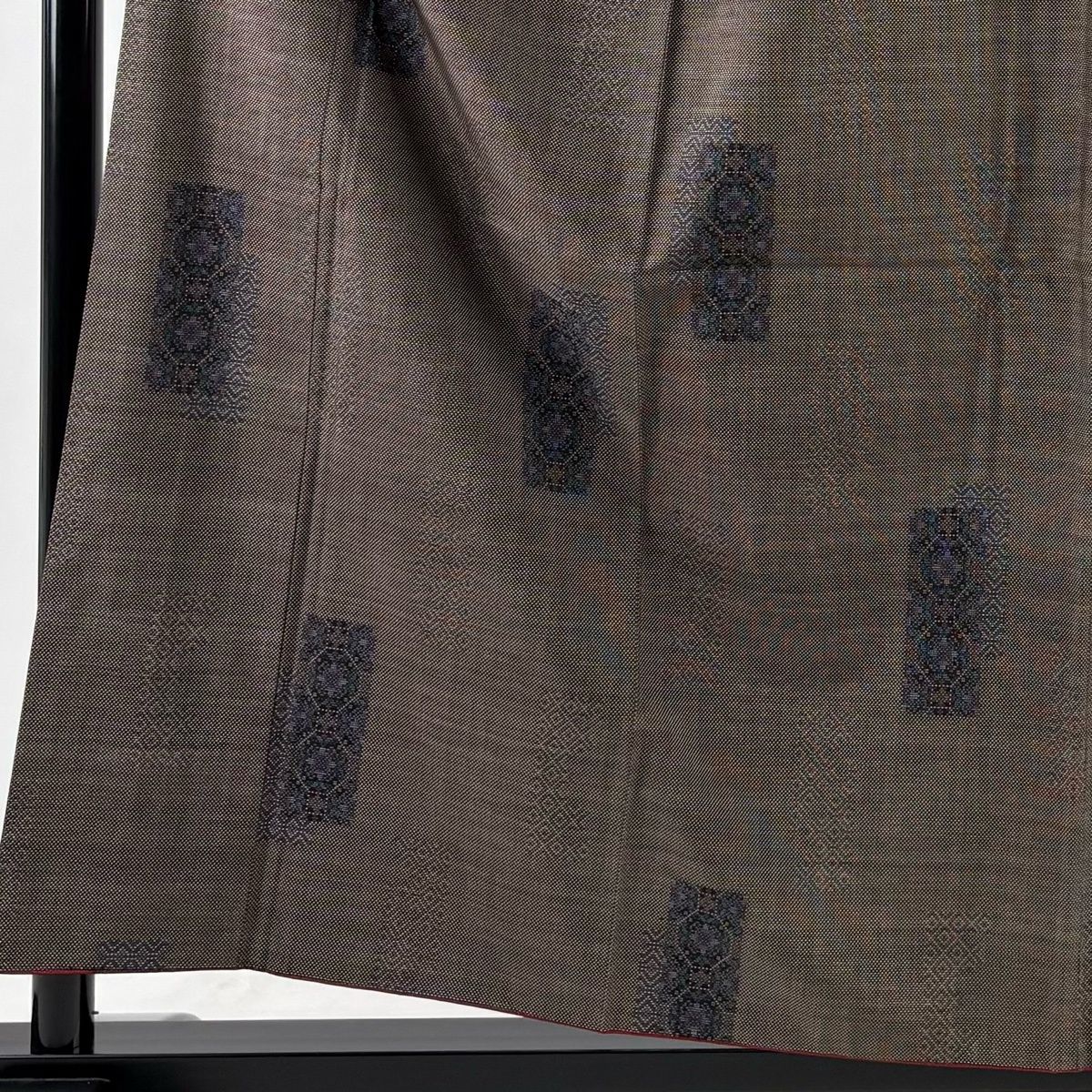 大島紬 身丈159 cm 裄丈63.5 S 袷 短冊 蜀江文 焦茶色 正絹