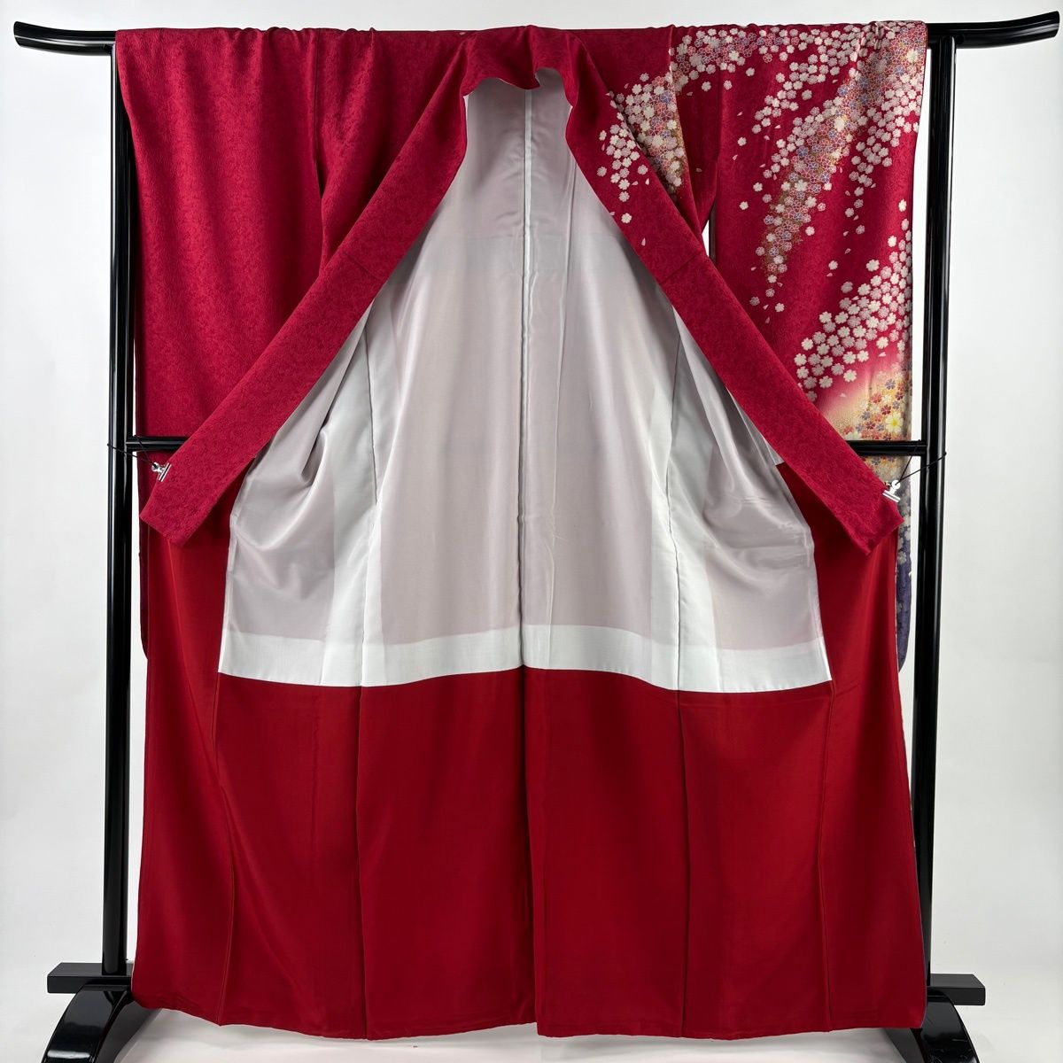  振袖 身丈166 cm 裄丈67 M 袷 桜 金彩 染め分け 濃ピンク 正絹 振袖 着物