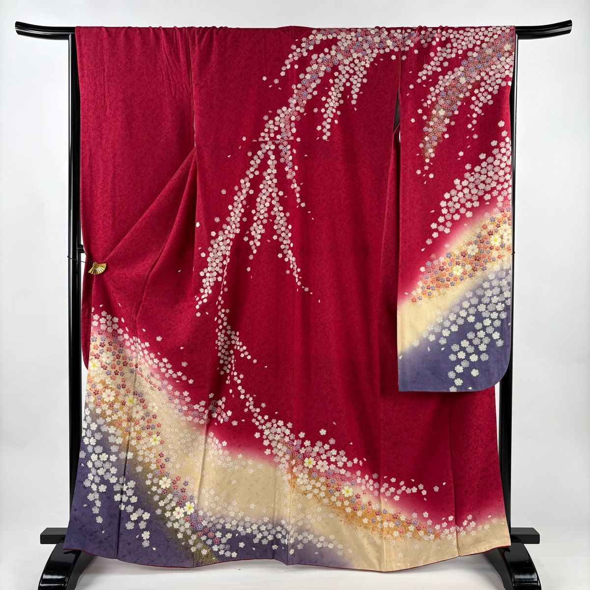 振袖 身丈166 cm 裄丈67 M 袷 桜 金彩 染め分け 濃ピンク 正絹 名品