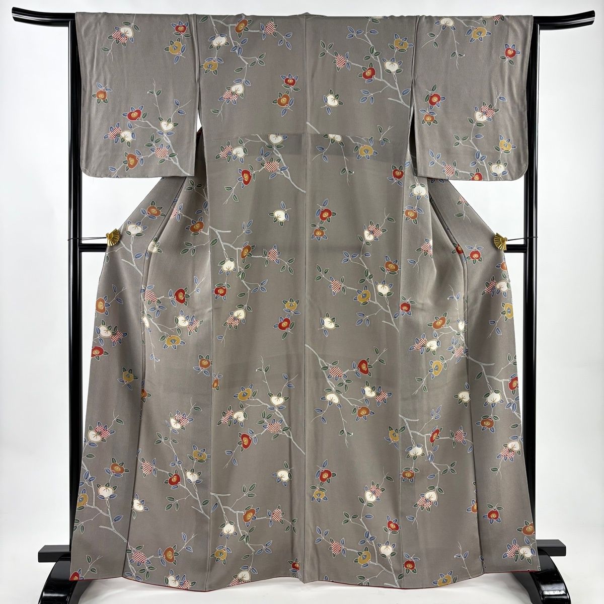 小紋 身丈166 cm 裄丈65 M 袷 栗山吉三郎 落款 橘 灰色 正絹