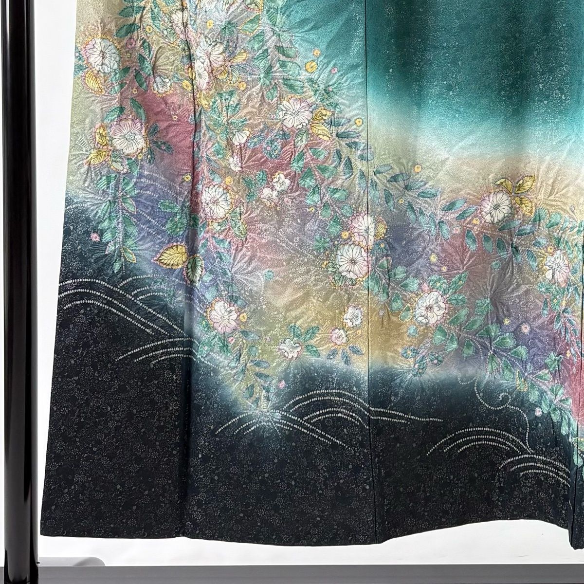 訪問着 身丈152.5 cm 裄丈64.5 M 袷 辻が花柄 銀通し 金彩 深緑 正絹 名品