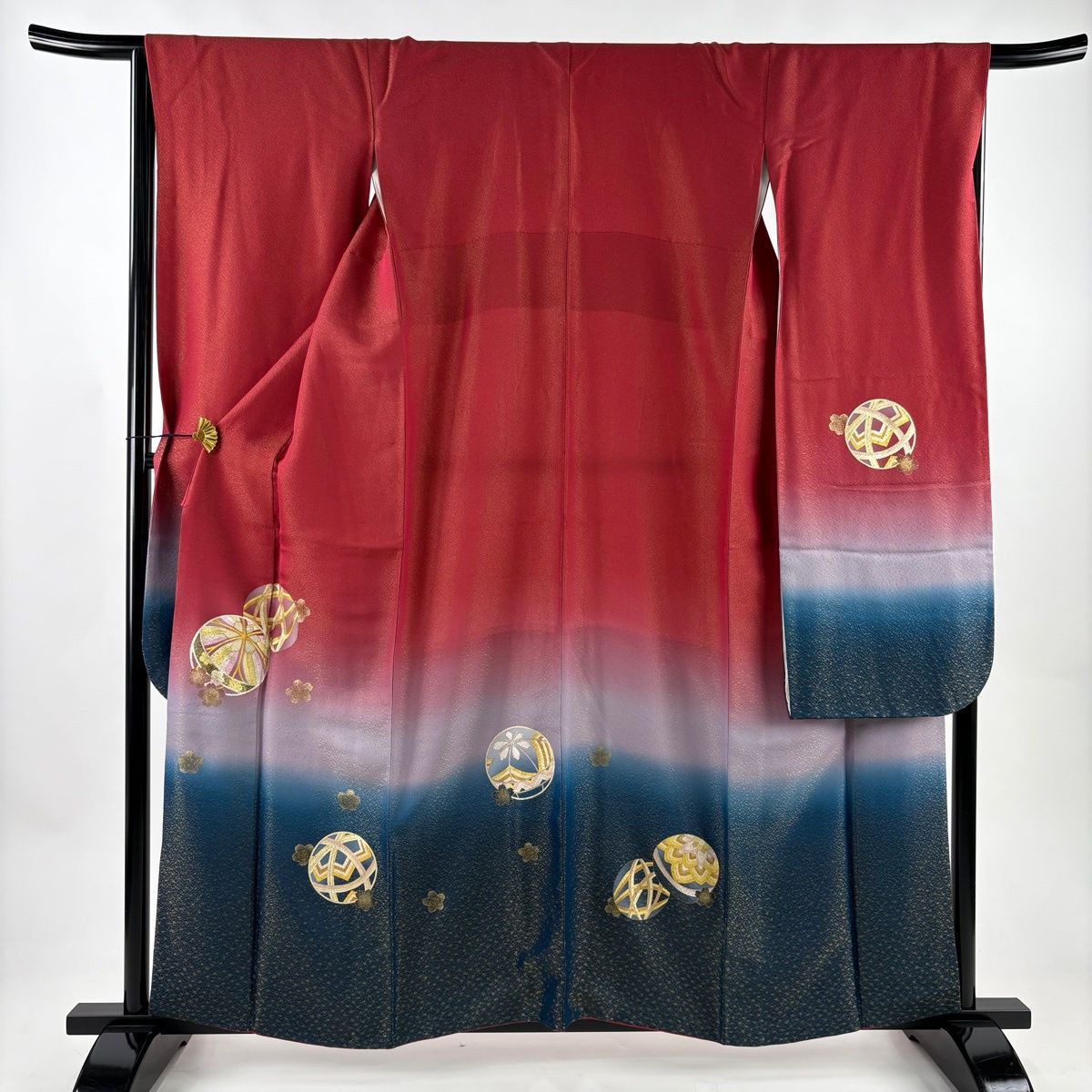 振袖 身丈158 5 cm 裄丈66 M 袷 手毬 桜 螺鈿 金通し 赤 正絹