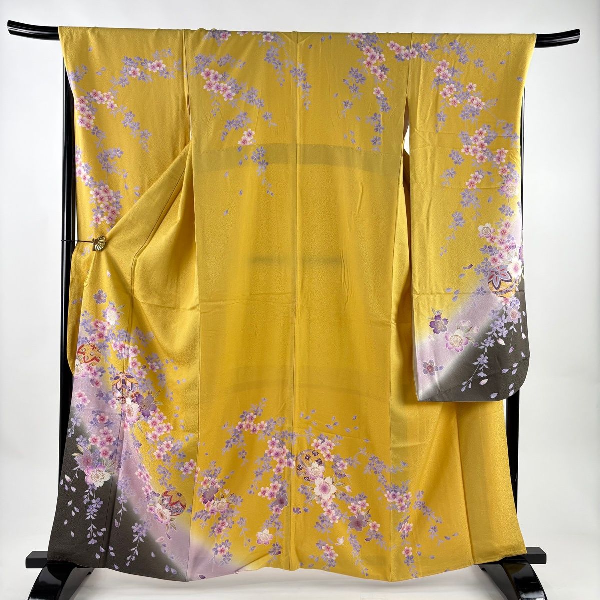 振袖 身丈160.5 cm 裄丈70 L 袷 手毬 桜 箔 金彩 黄色 正絹 名品