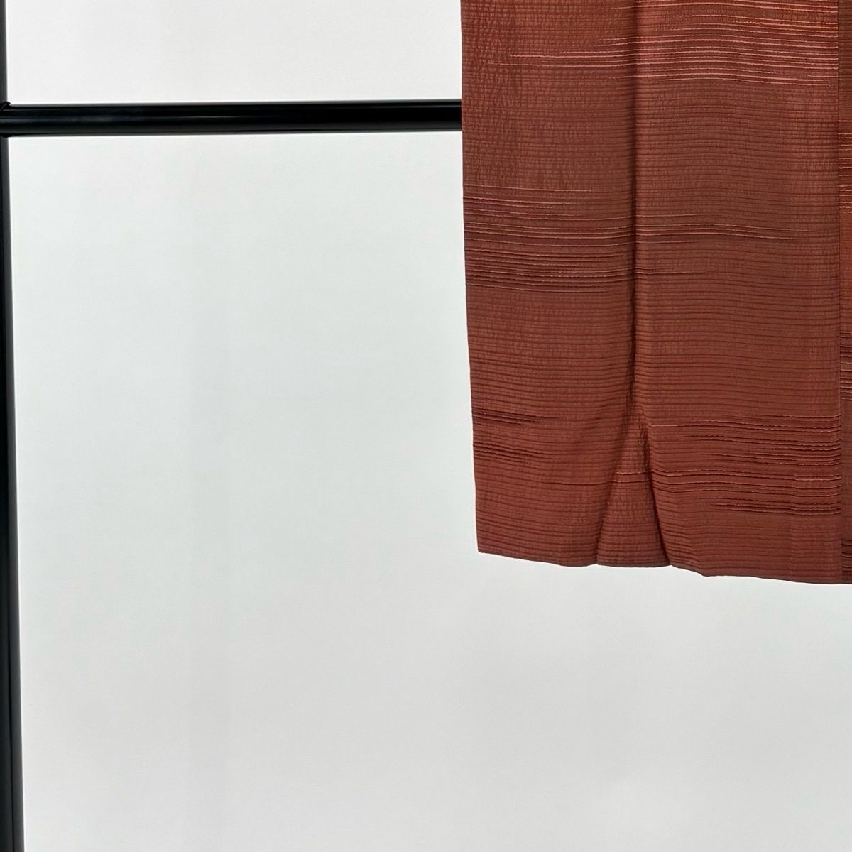 道中着 身丈99 cm 裄丈69.5 L 和装コート 着物衿 リバーシブル 横縞模様 赤茶 正絹