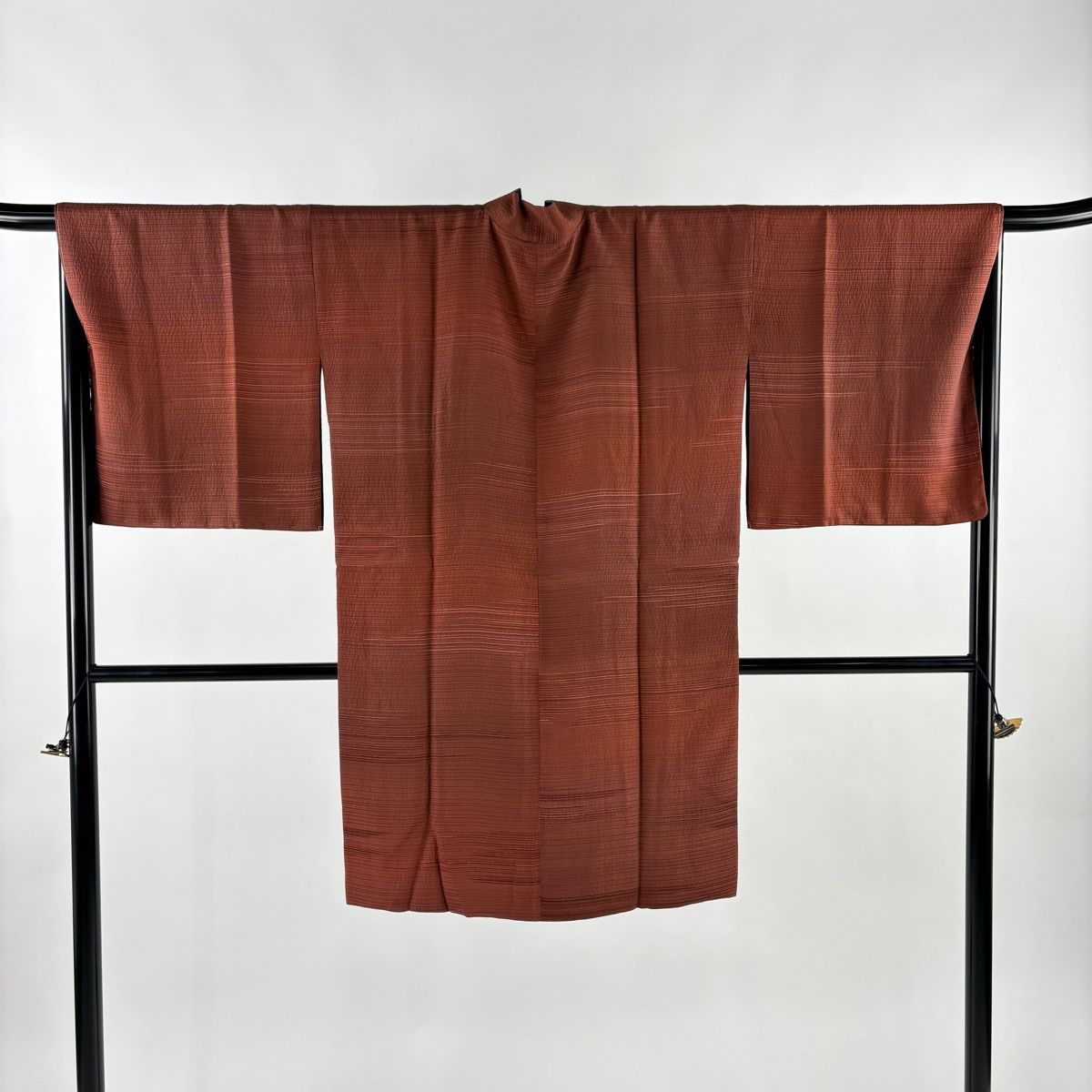 道中着 身丈99 cm 裄丈69.5 L 和装コート 着物衿 リバーシブル 横縞模様 赤茶 正絹