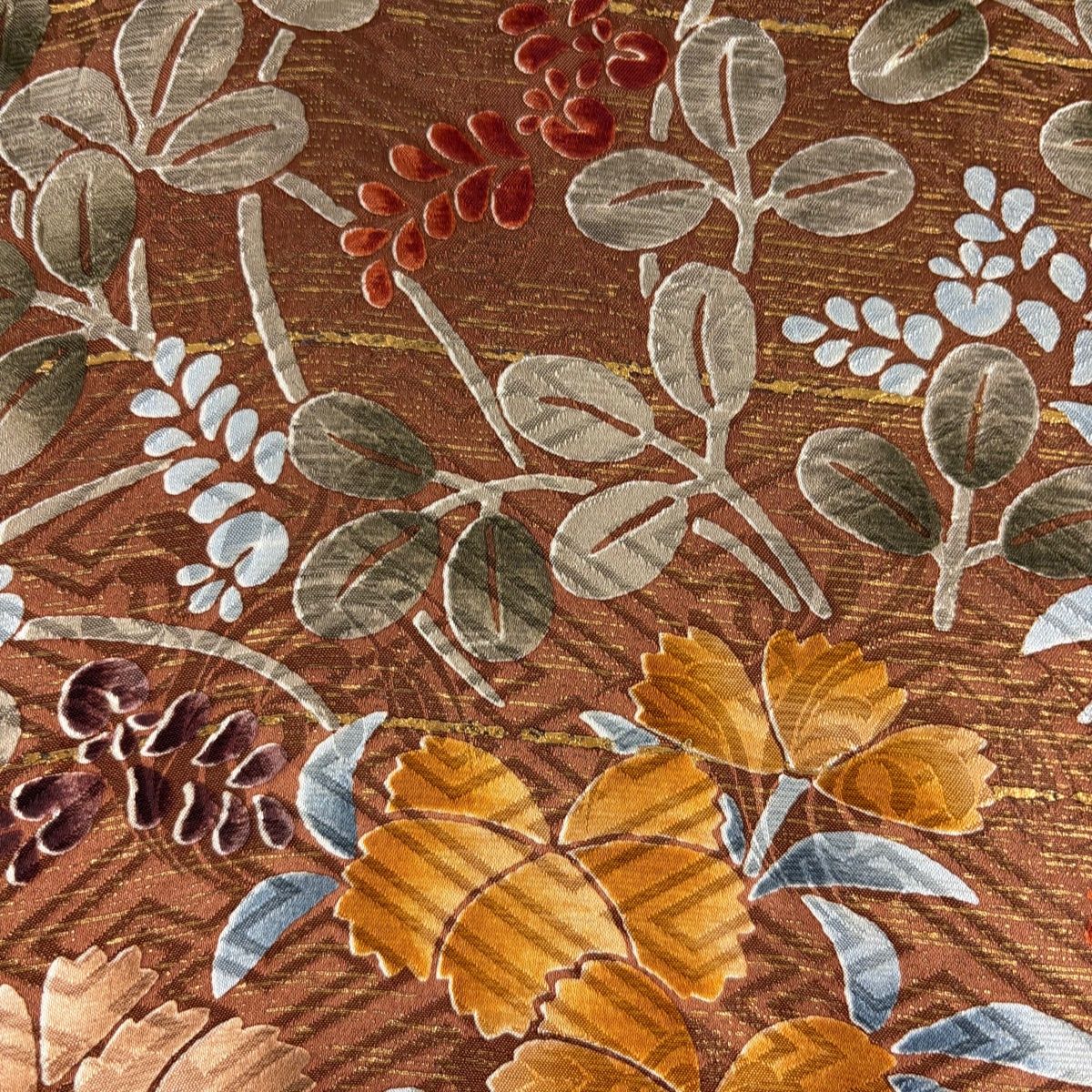  振袖 身丈159 5 cm 裄丈66 M 袷 河合美術織物 落款 藤 秋草文 金彩 茶色 正絹 振袖 着物