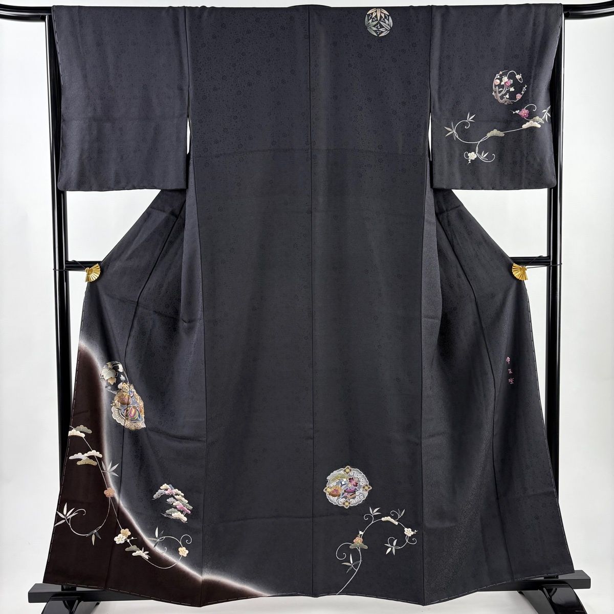 美品】 付下げ 身丈159cm 裄丈66cm M 袷 帝王紫 鈴乃屋 落款 宝尽くし