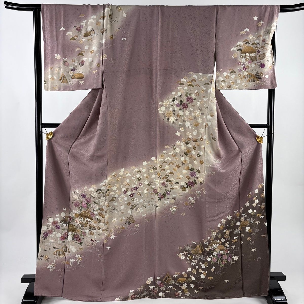 正絹　とても上質な訪問着　落款　くすみ紫　袷 正絹 とても上質な訪問着 落款 くすみ紫 袷