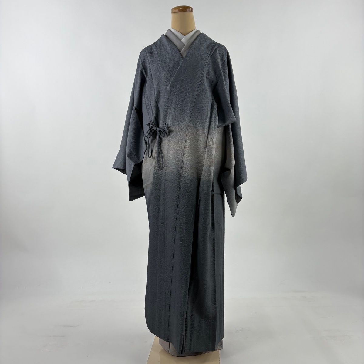道中着 身丈132.5 cm 裄丈69.5 L 和装コート 霞 ぼかし 青灰色 正絹
