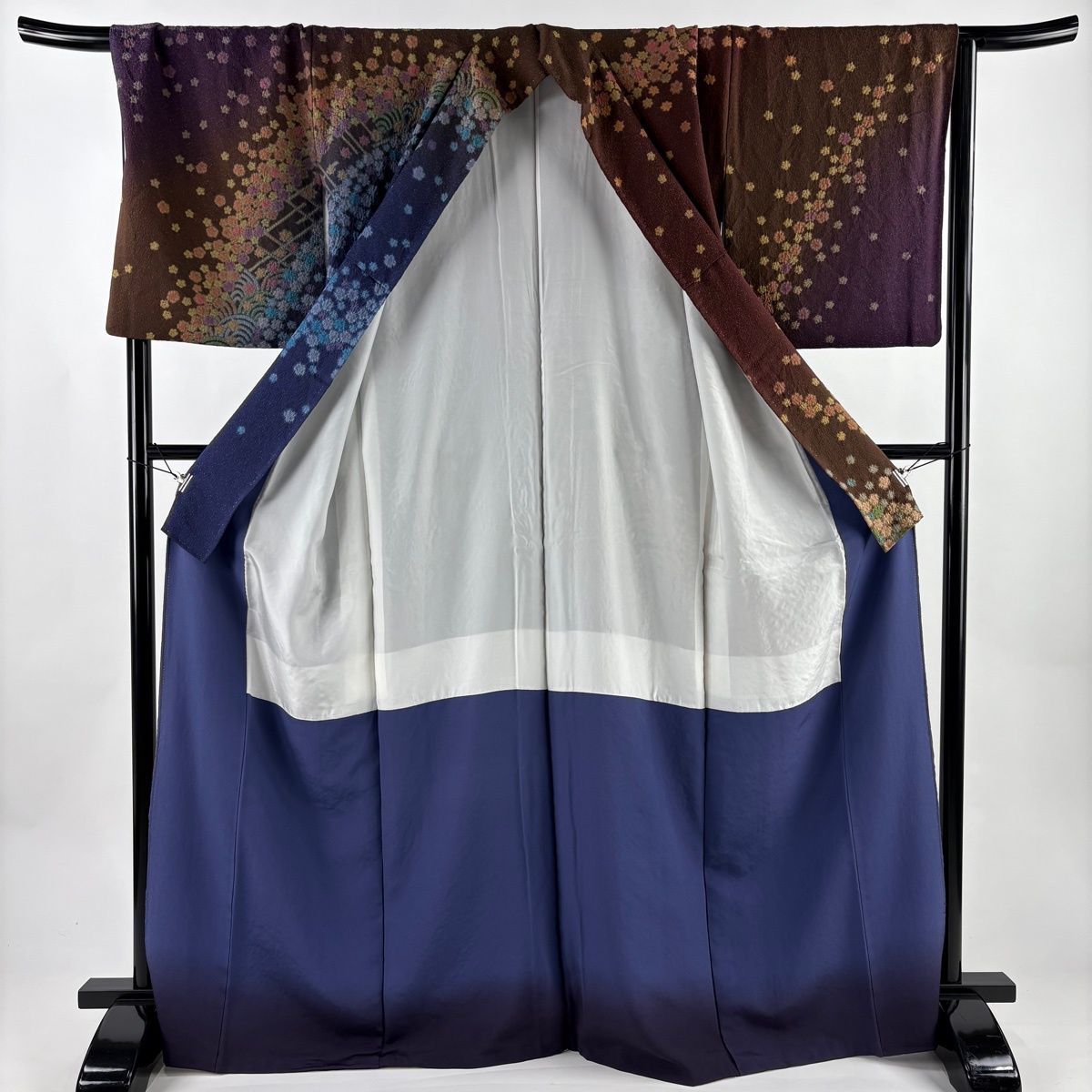  訪問着 身丈170 cm 裄丈70.5 L 袷 桜 青海波 絞り 金通し 茶紫 正絹 訪問着 付け下げ 着物