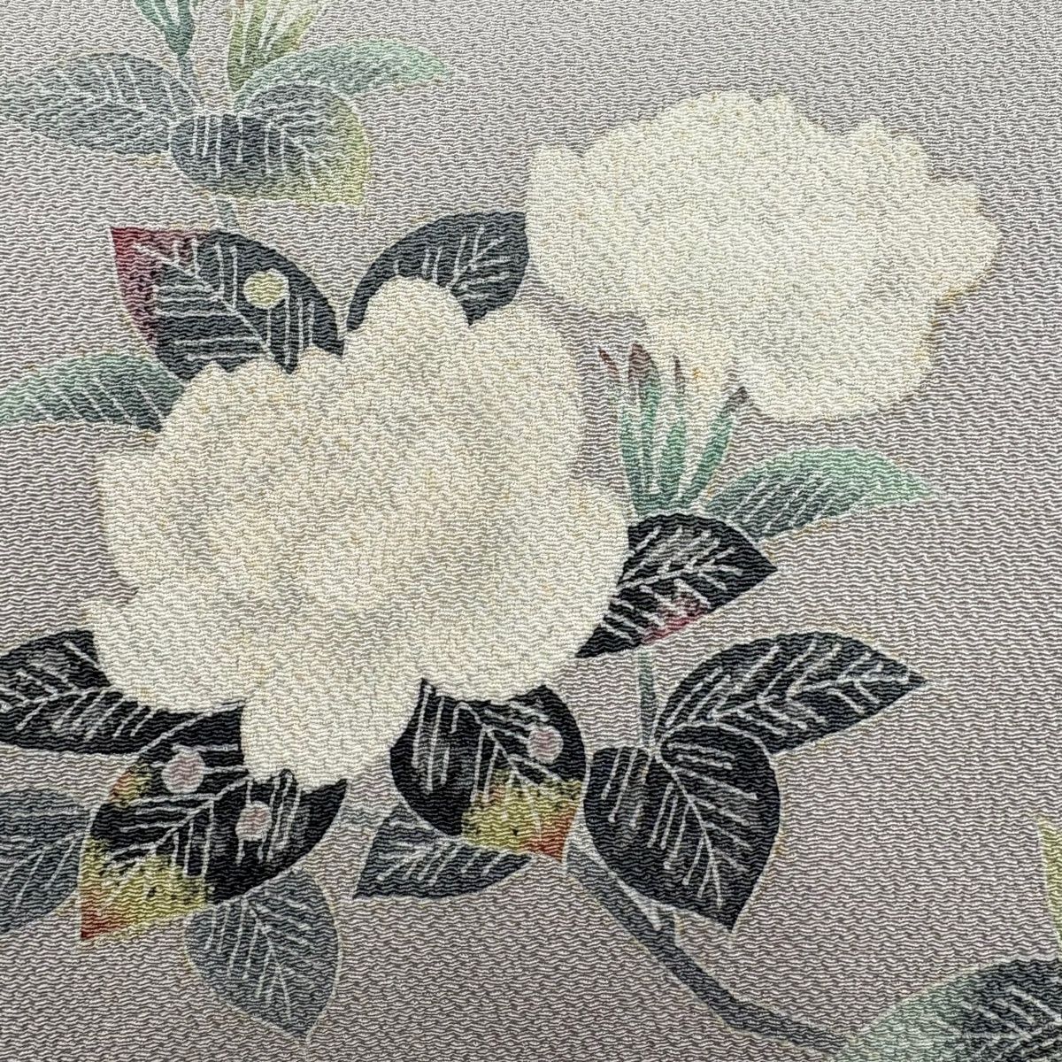 袋名古屋帯 羽田登喜 落款 枝花 ぼかし 薄紫 正絹