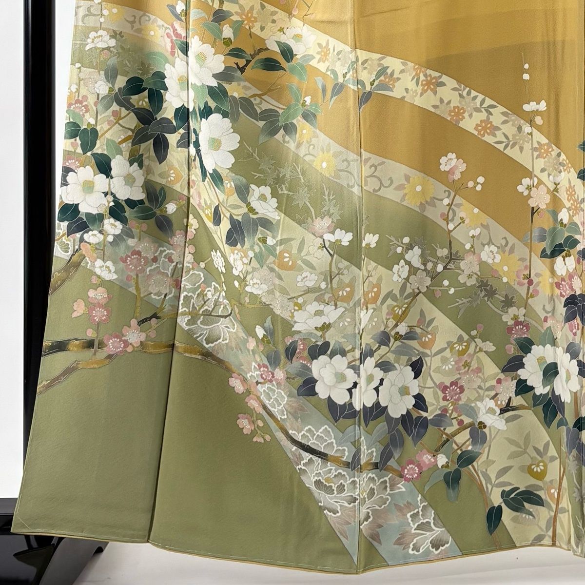 訪問着 身丈159.5cm 裄丈69cm L 袷 落款 コレクション 椿 桜 染め分け