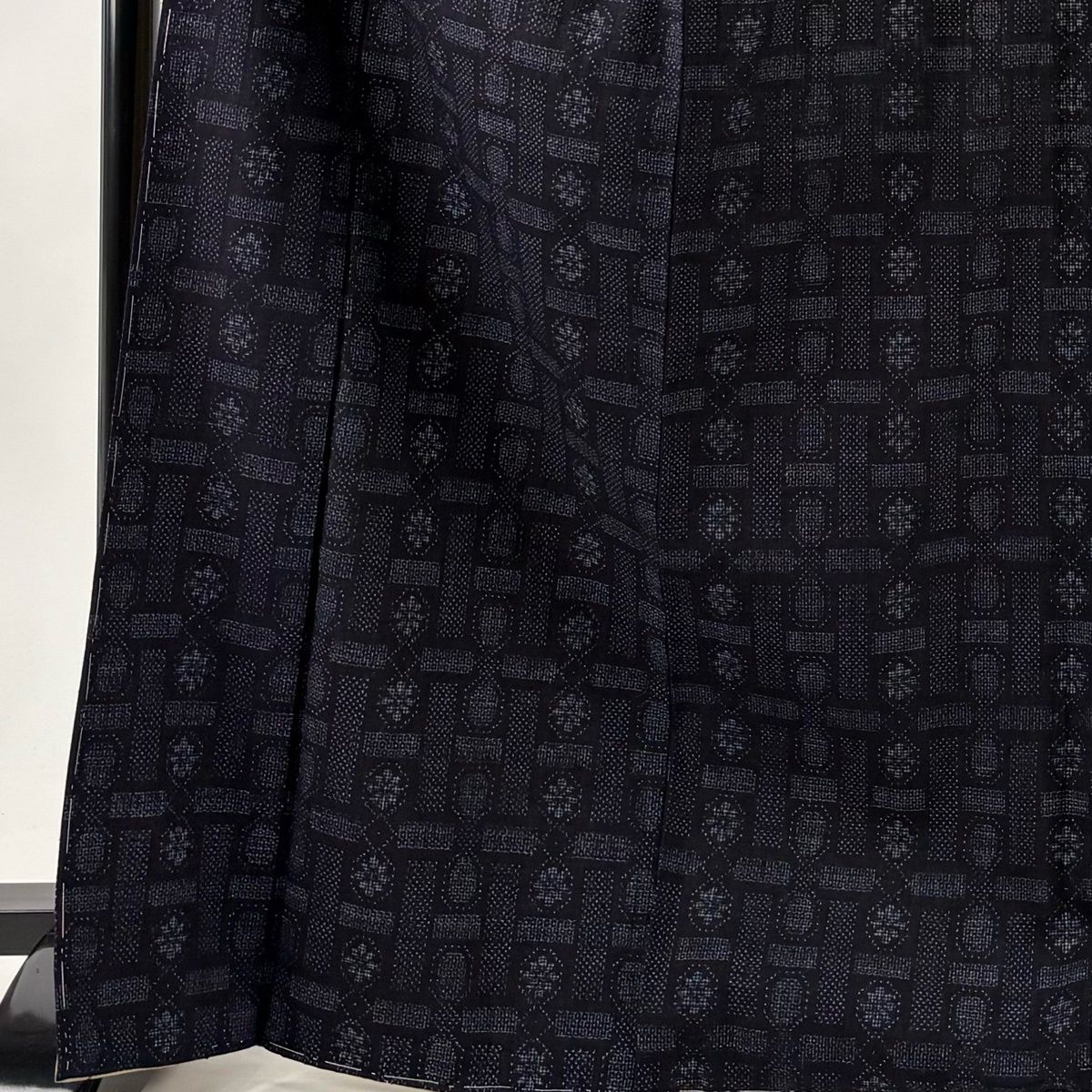 紬 身丈171 cm 裄丈65 M 袷 格子 花 紺色 正絹 名品