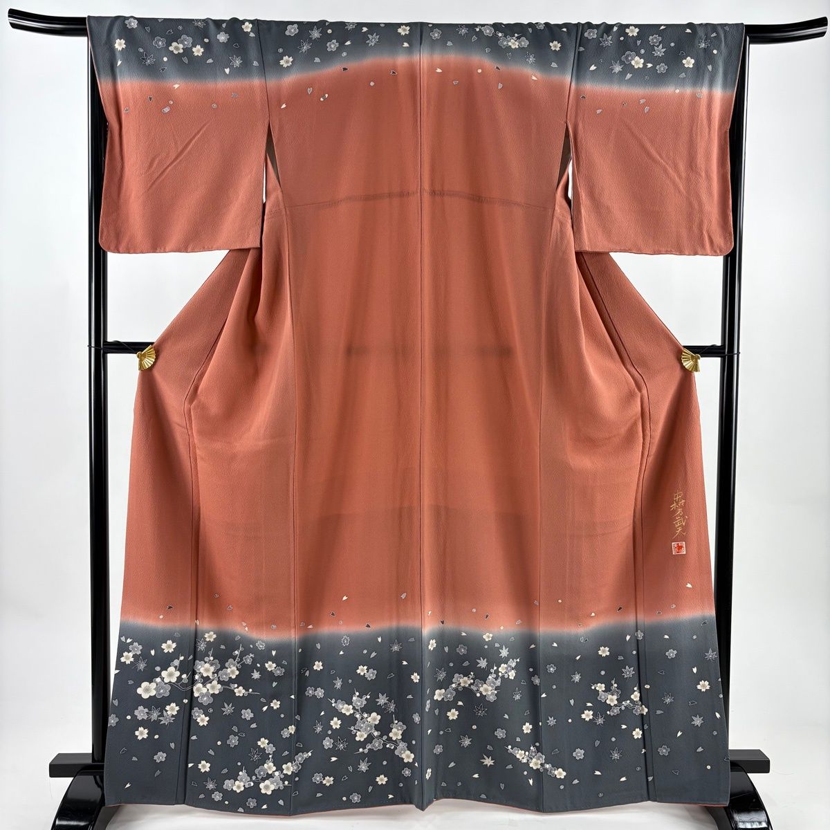 訪問着 身丈164cm 裄丈67cm M 袷 中村乃武夫 落款 枝梅 桜 金彩