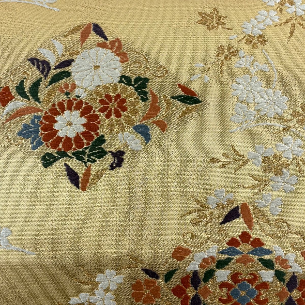 名古屋帯 秀品 華文 菊 金糸 箔 金色 正絹