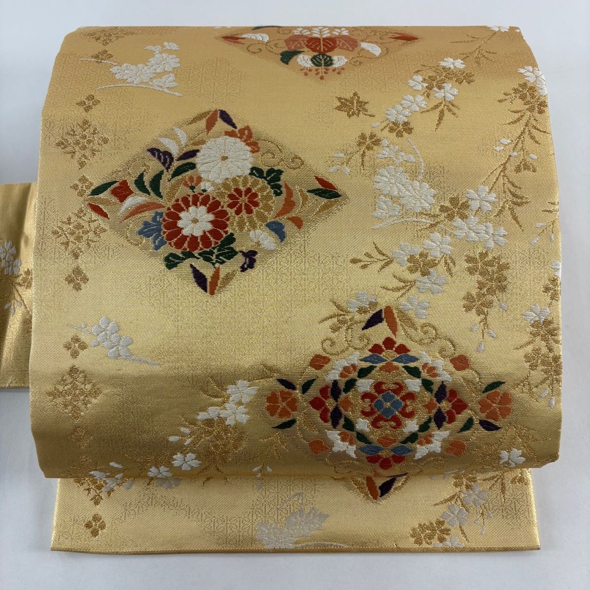 名古屋帯 秀品 華文 菊 金糸 箔 金色 正絹
